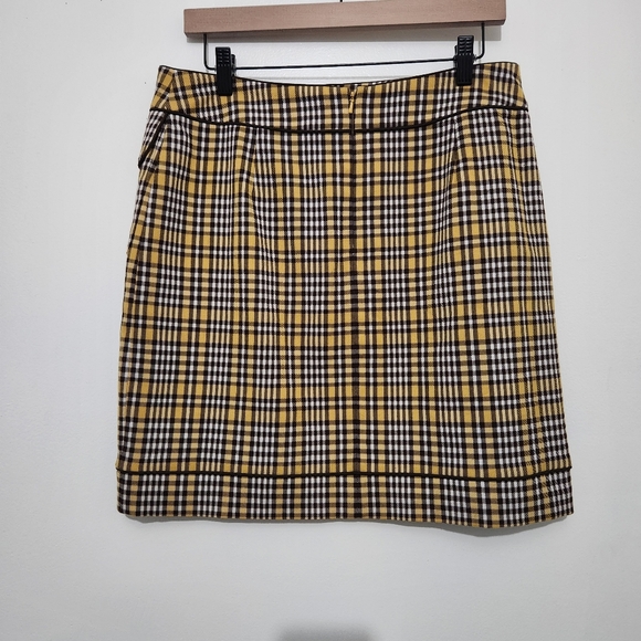 Harold’s Size 10 Brown White Yellow Plaid Mini Skirt Front Pockets Preppy 19" - Picture 6 of 14
